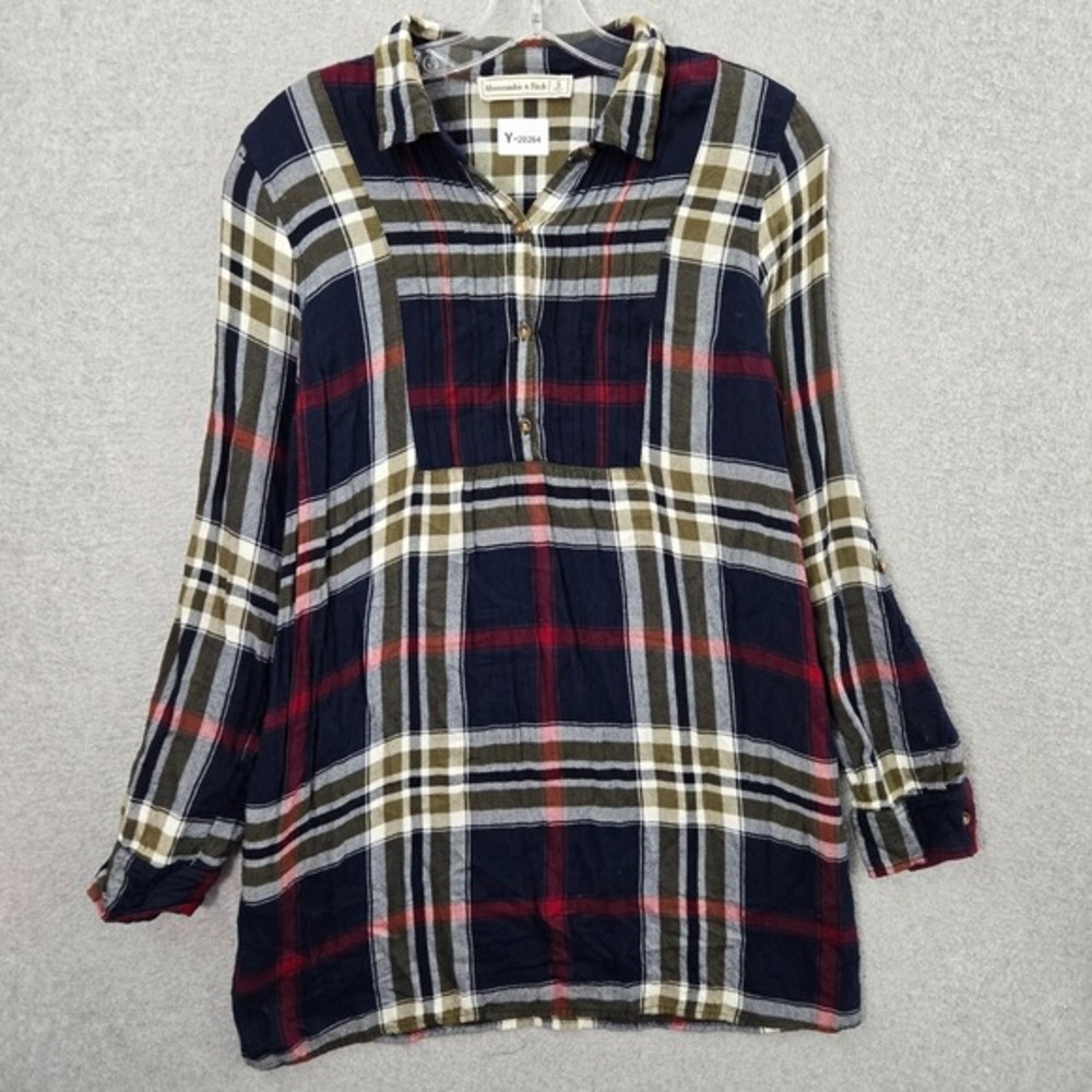 Abercrombie & Fitch Women Dress Small Green Plaid Mini Shirt Pleated Collar‎